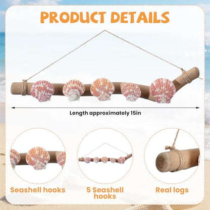 Novabright 16 Inch Bikini Hanger for Wall Seashell Bikini Rack Wall Mounted Swimsuit Organizer with Seashell Accents Coastal Swimwear Storage Rack for Beach Bathrooms Closets Vacation Homes - style: Classic Coastal