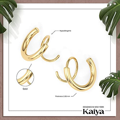 Spiral Hoop Twist Double Earrings - 14K Helix Spiral Earrings, Double Piercing Earrings, Faux Double Hoop Earrings, Tiny Twist Earrings for Women - color: Gold - 2mm
