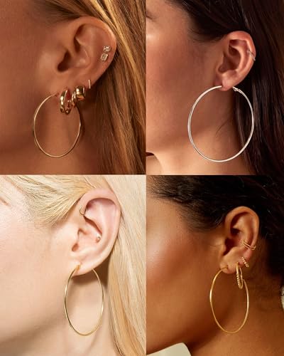JEMARA Gold Hoop Earrings for Women Hypoallergenic Stainless Steel Large Thin Gold Hoop Earrings Lightweight Big Hoops Aretes de Acero Inoxidable para Mujer 30/40/50/60MM - color: Gold-40mm