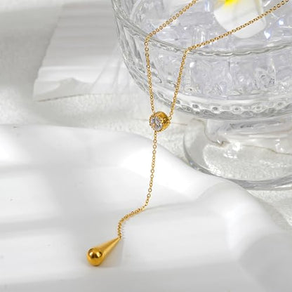 Emerald Cut Y Shaped Necklace for Women 18K Gold Plated Double Layered Y Lariat Necklace Jewelry Gift - color: Style10-White