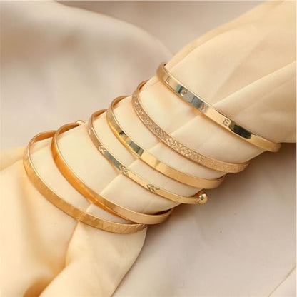 CHICUTIE Gold Bangles Bracelets For Women, 14k Gold Plated Stackable Open Cuff Bracelet Set Charms Trendy Lightweight Elegance Minimalist Textured Boho Jewelry Gift for Women - style: Gold 1