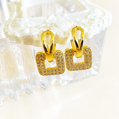 14K Rose Gold Plated Three Row Cubic Zirconia Small Huggie Hoop Earrings Fashion Jewelry for Men Women - color: white-1
