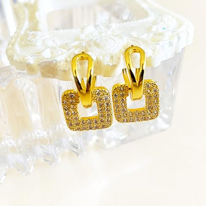 14K Rose Gold Plated Three Row Cubic Zirconia Small Huggie Hoop Earrings Fashion Jewelry for Men Women - color: white-1