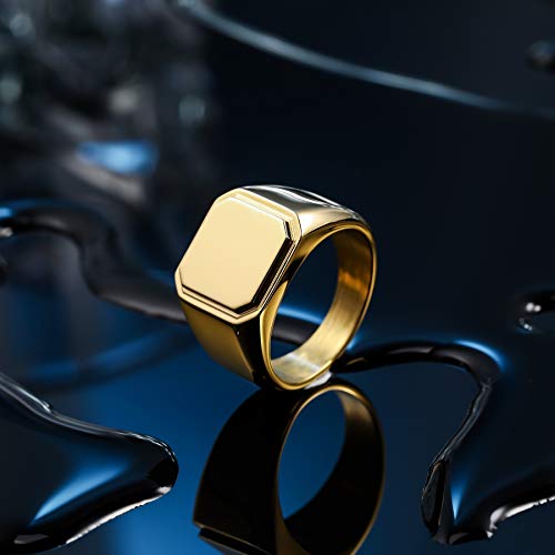 MeMeDIY Personalized Engraved Initial Monogram Signet Ring for Men Women Customize Stainless Steel Wedding Letter Rings Jewelry Bundle with Ring Size Adjusters - color: C3: Gold - Monogram