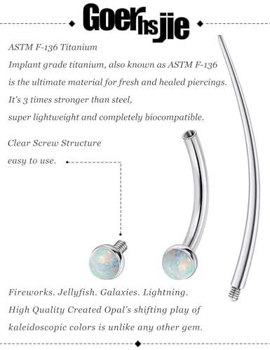 F136 Titanium 16g 6/8/10mm Opal Eyebrow/Rook/Snug/Vertical-Labret/VCH/Snake-Eyes/Anti-Tragus/Christina/Daith/Belly-Button/Bridge/Hood/Surface Curved Barbell Piercing Jewelry for Women Men - color: White, size: 10mm=3/8in