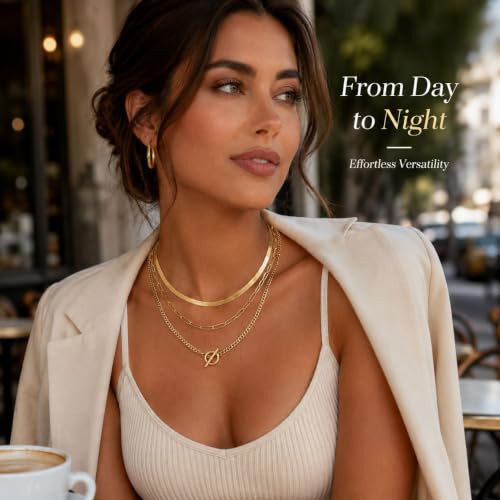 Gold Neklace Stack Dainty Gold Herringbone Necklace for Women Layered Paperclip Chain Necklaces Rhinestone Drop Simple Jewelry Gifts for Women - color: B1:3pcs