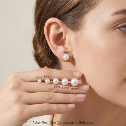 S925 Silver Natural Freshwater Cultured Pearl Stud Earrings Women,5.5-10mm