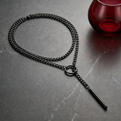 Heart O Ring Slip Chain Choker Necklace for Women Men Stainless Steel Cuban Chain Y-shape Necklaces Punk Rock Collar Adjustable Lariat Y Necklace Prom Necklaces Jewelry - color: Long black bar