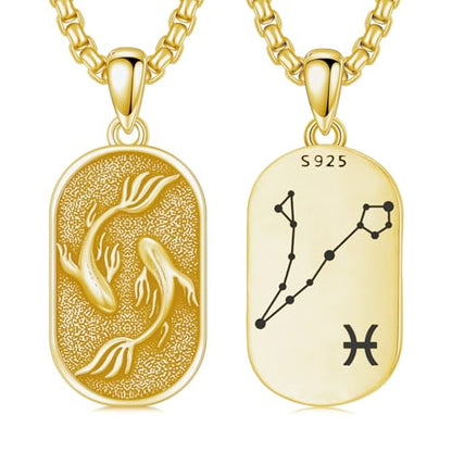 SIMONLY Zodiac Necklace 925 Sterling Silver Constellation Necklace Zodiac Sign Necklaces Horoscope Jewelry Christmas Birthday Astrology Gifts for Women Men Unisex - style: Pisces-Gold