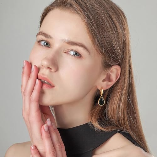 Crystals Teardrop Dangle Drop Earrings, 18K Gold Plated Hoop Earrings Zirconia Jewelry for Women Gifts - color: Black Earrings