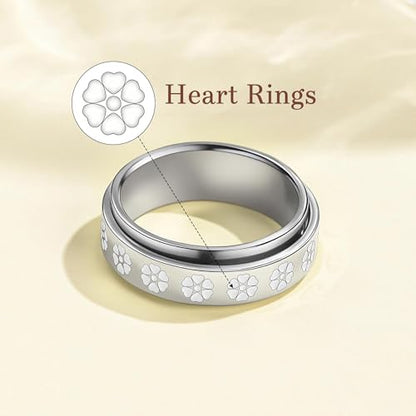 Fidget Anxiety Rings for Women 14K Gold Silver Plated Spinner Band Ring 8mm Thick Stainless Steel Statement Rings Jewelry Gifts Size 6-10 - color: Silver-Heart