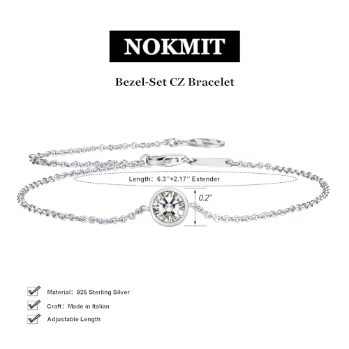 Solid 925 Sterling Silver Bracelets for Women, Dainty Interlocking Circles Cubic Zirconia Adjustable Chain Bracelet, Trendy Stackable Link Bracelets, Simple Cute Jewelry Gifts - color: Silver Bezel-Set CZ