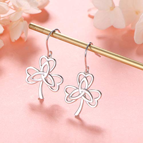 S925 Sterling Silver Celtic Knot Earrings for Women Irish Good Luck Drop Dangle Hook Earrings - style: Dangle Fish Hook - Celtic Clover