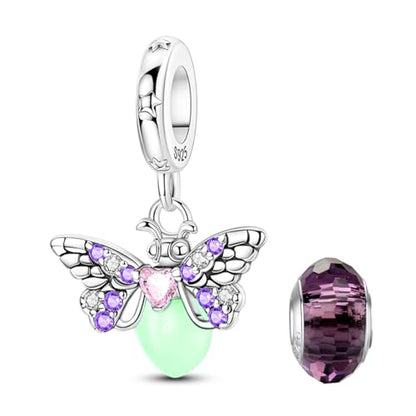 LNQOBU 925 Sterling Silver Charms Color-changing Chameleon Dangle Charm Beads Glow in the Dark Charme fits Pandora Bracelets and Necklace Jewelry Gift for Women - style: Pink and Purple Firefly Charm