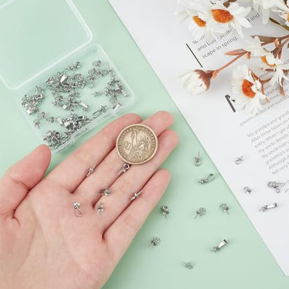 UNICRAFTALE 90Pcs 3 Style Stainless Steel Peg Bails Pendants Cup Peg Bails Pin Pendants Metal Pearl Screw Eye Pin Bail Nails Pendant Bails Clasps for Half Drilled Beads Jewellery Making - color: Metal Color