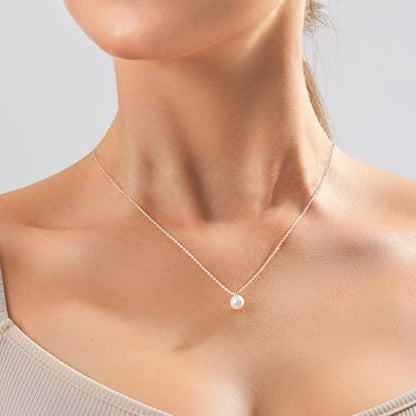 Zeffy Gold Pearl Necklace for Women, Dainty 14K Gold/Silve Plated Layered Pearl Choker Pearl Earrings Pearl Bracelets Wedding Trendy Gold Jewelry Set for Women Gifts - style: Silver Single Pearl Necklace-1PCS