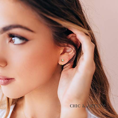 CHIC & ARTSY 925 Sterling Silver Half Hoop Earrings for Women, Dainty Huggie Hoops with Synthetic Opal, Moonstone, CZ & Gemstones, Lightweight Comfort Fit Everyday Elegant Jewelry - color: White Cz/Gold Plated Silver