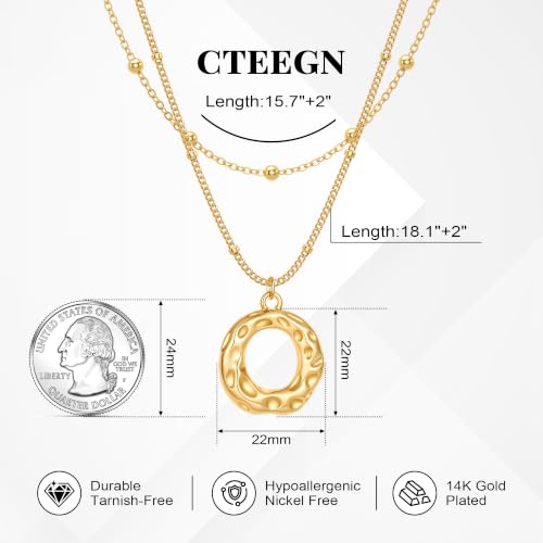 14K Gold/Silver Plated Dainty Snake Chain Layered Necklace for Women | Irregular Oval Pendant Minimalist Dainty Statement Gold Layering Everyday Jewelry - color: Gold - Hammered