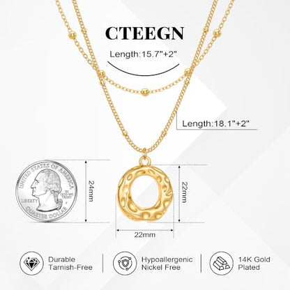 14K Gold/Silver Plated Dainty Snake Chain Layered Necklace for Women | Irregular Oval Pendant Minimalist Dainty Statement Gold Layering Everyday Jewelry - color: Gold - Hammered