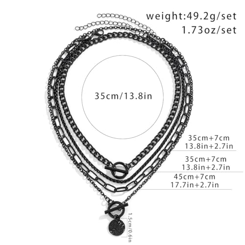 Rrdaily Gold Layered Stack Necklace Set for Women, Retro Thick Cuban Chain Coin Medallion Pendant Necklace,Paperclip Chain Heart Clasp Choker Jewelry Gift - color: Black