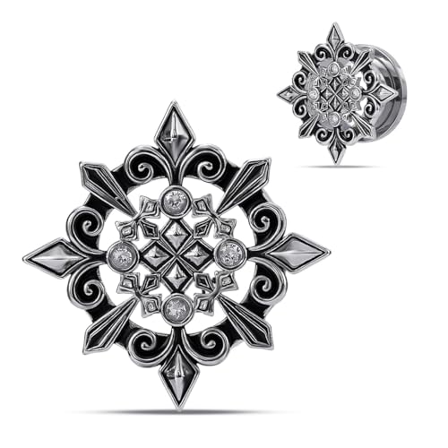 COOEAR Stainless Steel Star Ear Gauges, Vintage Gothic Ear Plugs and Tunnels, Fashion Ear Expanders. - color: S8776G, size: 0g(8mm)