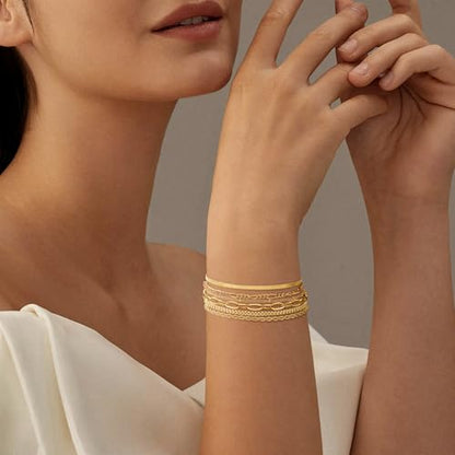 Bracelets for Women, Dainty Stackable Bracelet Stack Sets Tiny Box Chain Adjustable Bracelets Minimalist Cute Jewelry Paperclip Link Layered Waterproof Jewelry Sets Gifts - style: 6-PIECE IMITATION