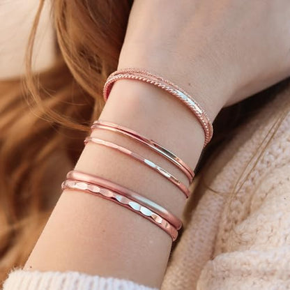 Thin Hammered Cuff, in Solid Sterling Silver, 14K Gold Fill, and Rose Gold Fill; Delicate Handmade Stacking Bracelet for Women by Lotus Stone Design - color: Rose Gold, size: Small