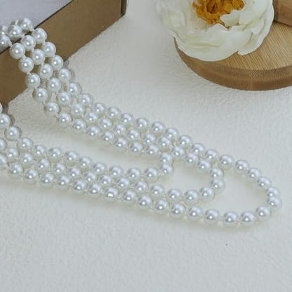 Pearl Necklaces for Women 60'' 70" Long Pearl Necklace 15.75'' Pearl Choker Necklace Chunky Bead Layered Faux Pearl Dangle Wedding Bridal 1920s Gatsby Christmas Costume Jewelry Gifts - color: Cream White-70“