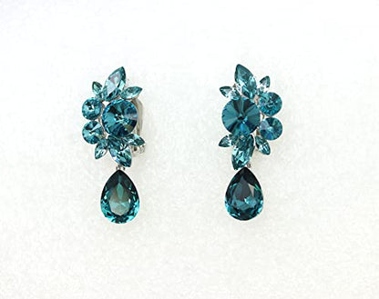 Faship Statement Dangling Floral Clip On Earrings For Women - color: Teal