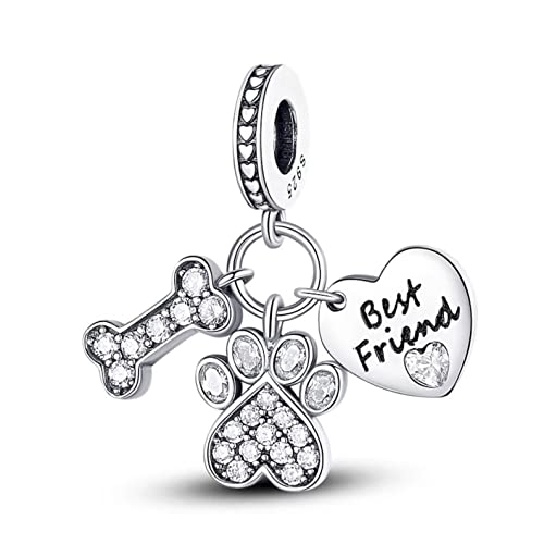 Vegas Safety Chain Sun Birthday Mom Camera Dog God Psalm Bead Pendant 925 Sterling Silver Dangle Compatible With Pandora Moments Charm Bracelet - style: Best Friend Loyal Dog Paw Puppy Bone