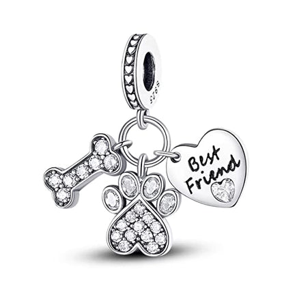 Vegas Safety Chain Sun Birthday Mom Camera Dog God Psalm Bead Pendant 925 Sterling Silver Dangle Compatible With Pandora Moments Charm Bracelet - style: Best Friend Loyal Dog Paw Puppy Bone