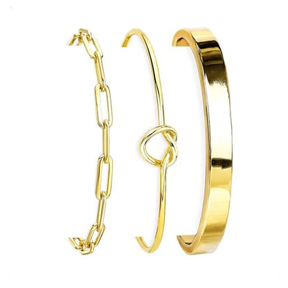 HERIER Gold Bracelets for Women 18k Gold Plated Bracelet Stack Bangle Cuff Bracelet Set for Women Non Tarnish Beaded/Paperclip/Cuban Link Chain Bracelets Jewelry for Women Trendy - style: Bangle Paperclip3-Gold