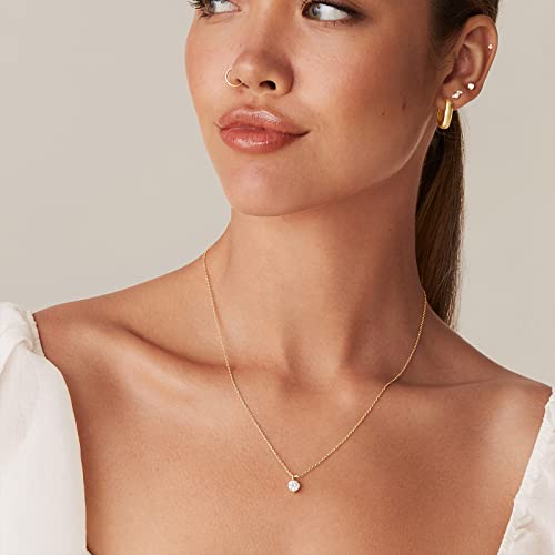 PAVOI 14K Gold Plated Cubic Zirconia Diamond Pendant Necklace for Women | Adjustable Slider - style: Round 7.2mm