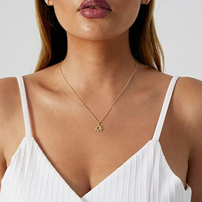 14k Gold/Silver Plated Crescent Moon Necklace Tiny Moon and Star NecklaceDainty Sun Leaf Necklace Gold Pendant Necklace for Women Delicate Minimalist Jewelry - color: Hollow Sun-Gold