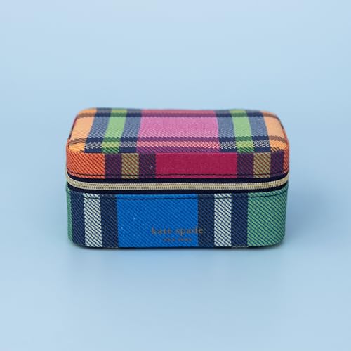 kate spade new york Travel Jewelry Case, Grand Plaid Duo | Small Case, Black and White Dotted Jewelry Box Organizer for Rings, Necklaces, Earrings On-the-Go with Zipper Closure