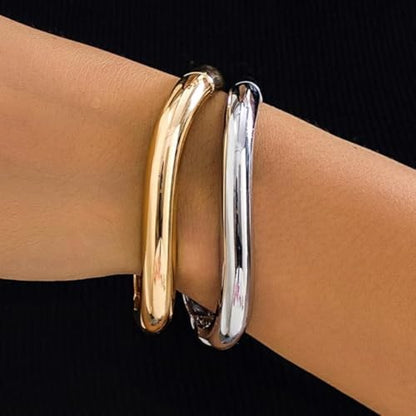 Gold/Silver Cuff Bangle Bracelets For Women Chunky Waterdrop Twisted Hinged Bangle Bracelets Minimalist Arm Cuff Bracelet Jewelry Gifts - color: 13Gold+Silver