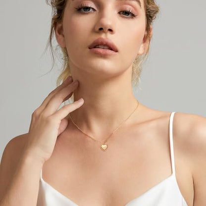 Zeffy Dainty Gold Heart Necklace for Women Trendy 14K Gold/Silver Plate Cute Heart Pendant Choker Necklaces Gold Love Heart Chain Necklace for Women Dainty Gold Jewelry Gifts for Women - style: Flower Heart Necklace-Gold