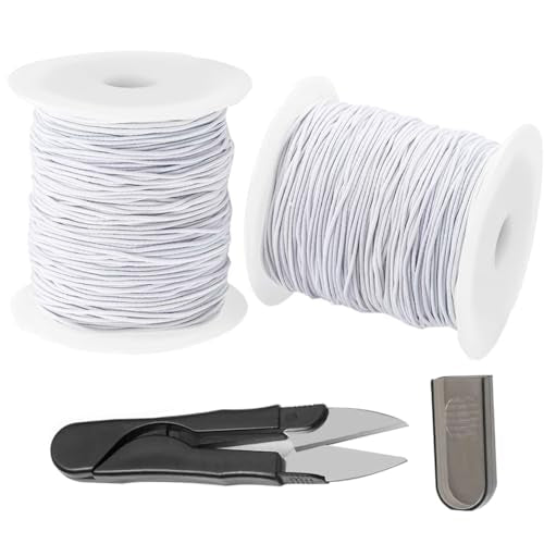 0.8mm White Elastic Cord for Bracelets, QBJAYTY Strong Stretchy Bracelet String for Clay Letter Beads, Pony Beads, Stretch Elastic String for Bracelet Making, White 2 Rolls