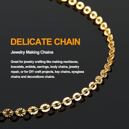 KYUNHOO 16.4 Feet Gold Plated Chain for Necklace Making with Jewelry Clasps | Embossed Circle Chains on Spool Stainless Steel Gold Chain with Lobster Clasps Jump Rings for DIY Bracelet Earring - color: Oval Gold