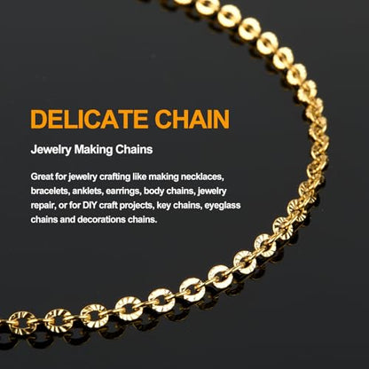 KYUNHOO 16.4 Feet Gold Plated Chain for Necklace Making with Jewelry Clasps | Embossed Circle Chains on Spool Stainless Steel Gold Chain with Lobster Clasps Jump Rings for DIY Bracelet Earring - color: Oval Gold