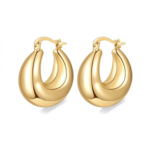Women Hoop Earrings Lightweight 18K Gold Plated Chunky Hoops Earring Daily Jewelry - style: Hoops 1