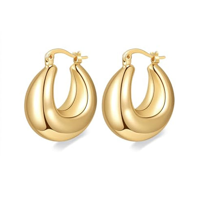 Women Hoop Earrings Lightweight 18K Gold Plated Chunky Hoops Earring Daily Jewelry - style: Hoops 1
