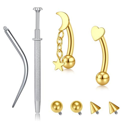 VCMART 16g Rook Earring Piercing Jewelry Stainless Steel Curved Barbell Ear Rook Daith Surface Tragus Eyebrow Rings Piercing Jewelry Vertical Labret Lip Jewelry Small Belly Button Ring for Women Men - color: 3 -gold