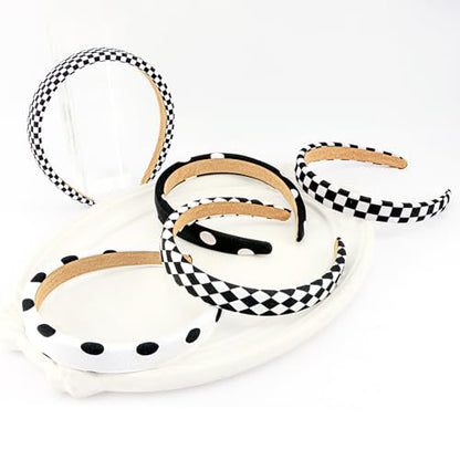 5 PCS Checkered Headbands, Black and White Padded Headband for Women Girls Buffalo Plaid Wide Hair Bands Non-Slip Stretch Hair Accessories