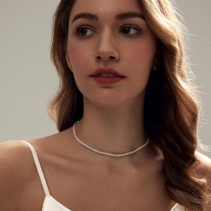 Luxval Tennis Necklace 14K Gold Plated Rhinestone Butterfly Choker Necklaces for women Dainty Zirconia Cut Faux Diamond chain 3mm - color: Silver-tennis-new version