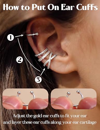LOLIAS 925 Sterling Silver Ear Cuffs Non Piercing - 14K Gold Plated Ear Cuff Earrings for Women Adjustable Clip on Cartialge Earrings Non Pierced Fake Earring Stacks - color: Silver-Cross Style