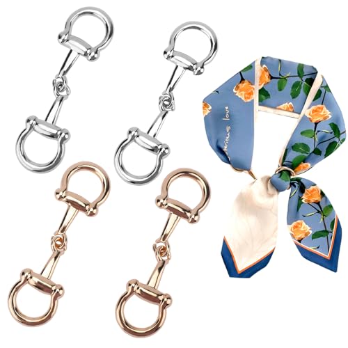 Scarf Ring Clip Metal Horsebit Silk Scarf Clasp, Elegant Horsebits Clasp Silk Scarfs Clips Horsebits Scarfs Ring Accessories for Women - color: 4 Pcs