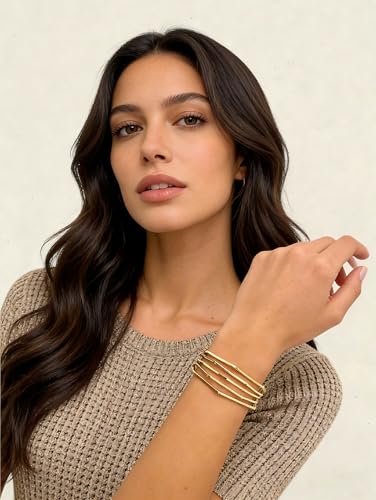 Gold Geometric Open Cuff Bracelets Chunky Punk Bracelets Adjustable Minimalist Fashion Jewelry for Daily Wear, Party,Wedding