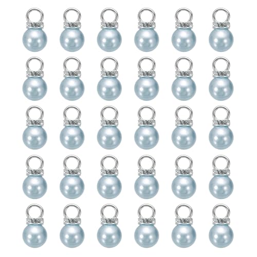 MECCANIXITY 100Pcs Imitation Pearl Pendant 10mm Faux Pearl Beads with Rhinestone for Dangle Jewelry Making Earrings Necklace Bracelets Crafts, Grey - color: Grey