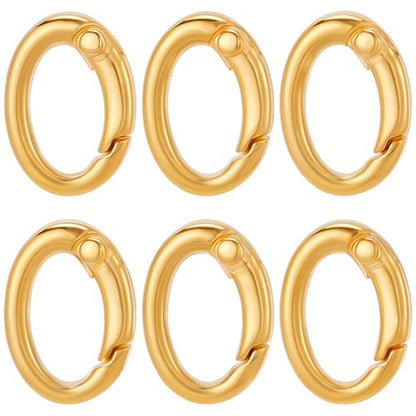 SUNNYCLUE 1 Box 6Pcs Real 18k Gold Plated Spring Oval Rings Connector Brass Oval Key Ring Carabiner Clip Snap Egg Shape Keyring Buckle for Keychains Bags Purses Jewelry Making Supplies DIY Crafts - color: 1 Box 6pcs Real 18k Gold Plated Spring Oval Ring 2